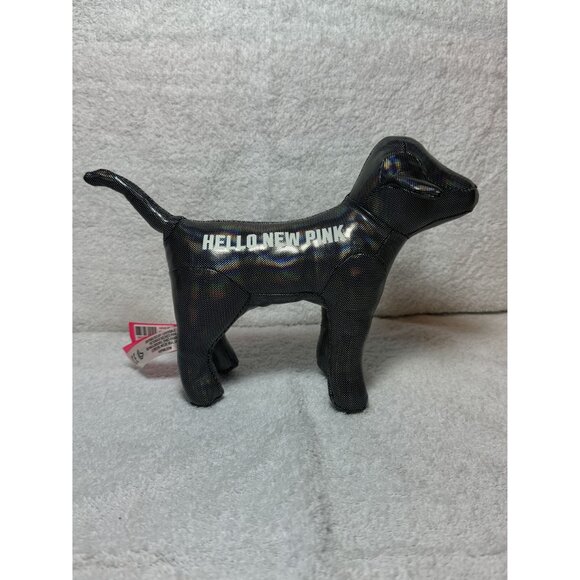 Victoria's Secret PINK Black Holographic Stuffed Dog Hello New Pink - Picture 3 of 4